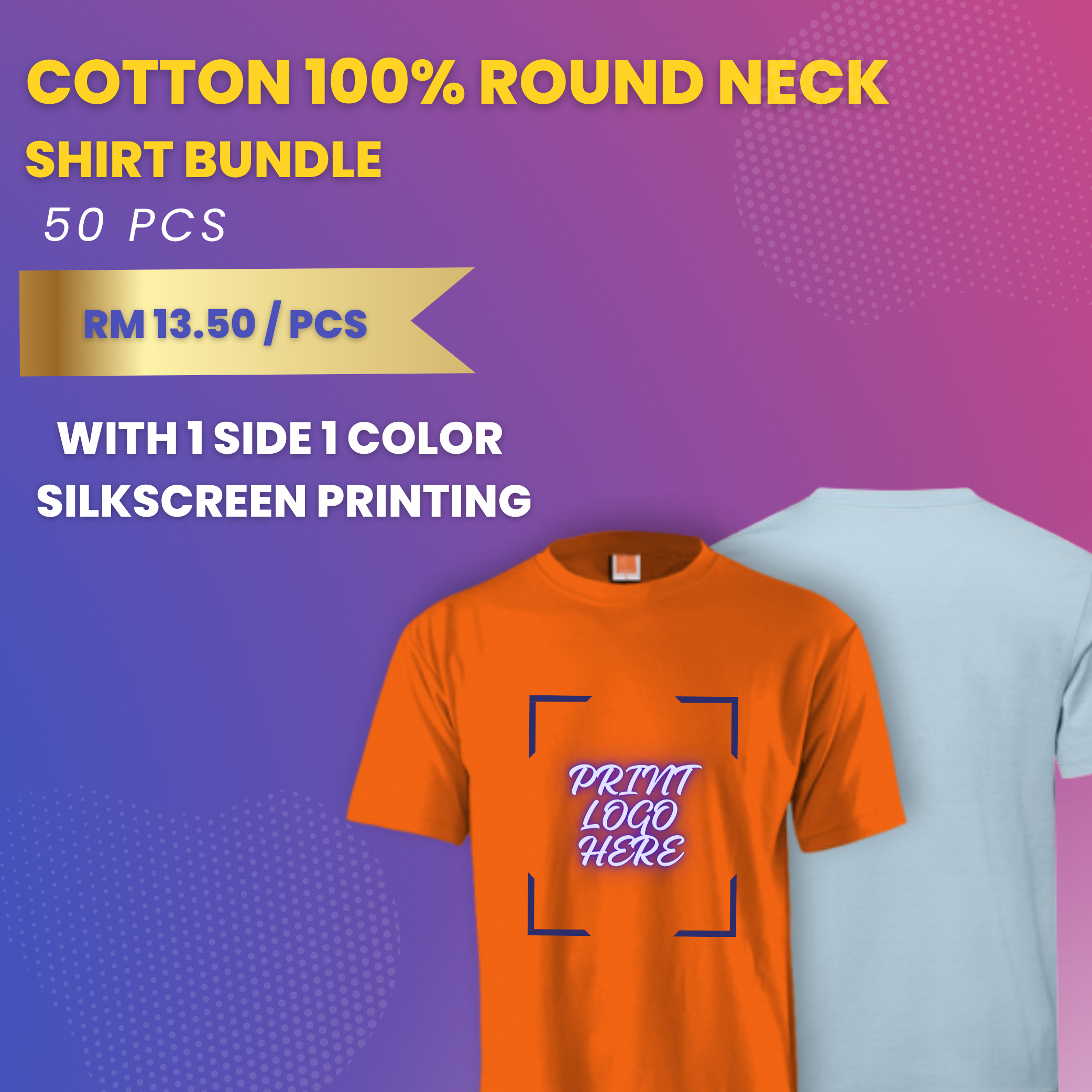 Cotton 100% Round Neck Shirt Bundle (50 pcs)